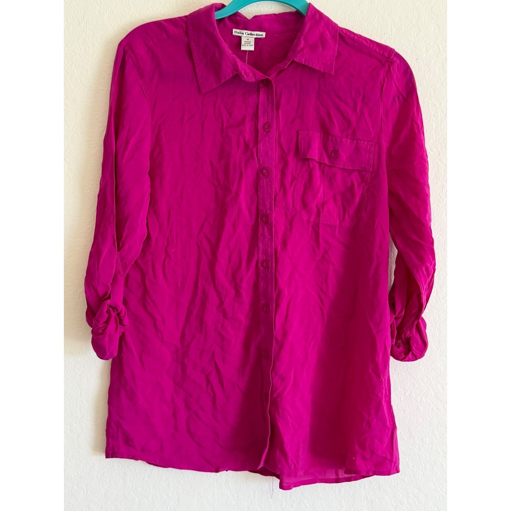 Dalia Collection Magenta Pink Rayon Roll Tab Button Down Shirt M MC6751-698